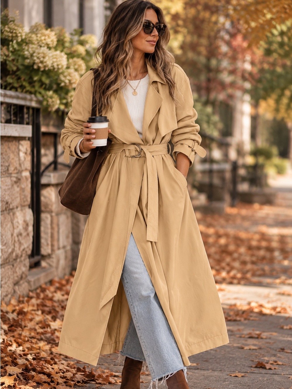 ABLE 100% Tencel Belted Trench Coat Tan Beige Size Small